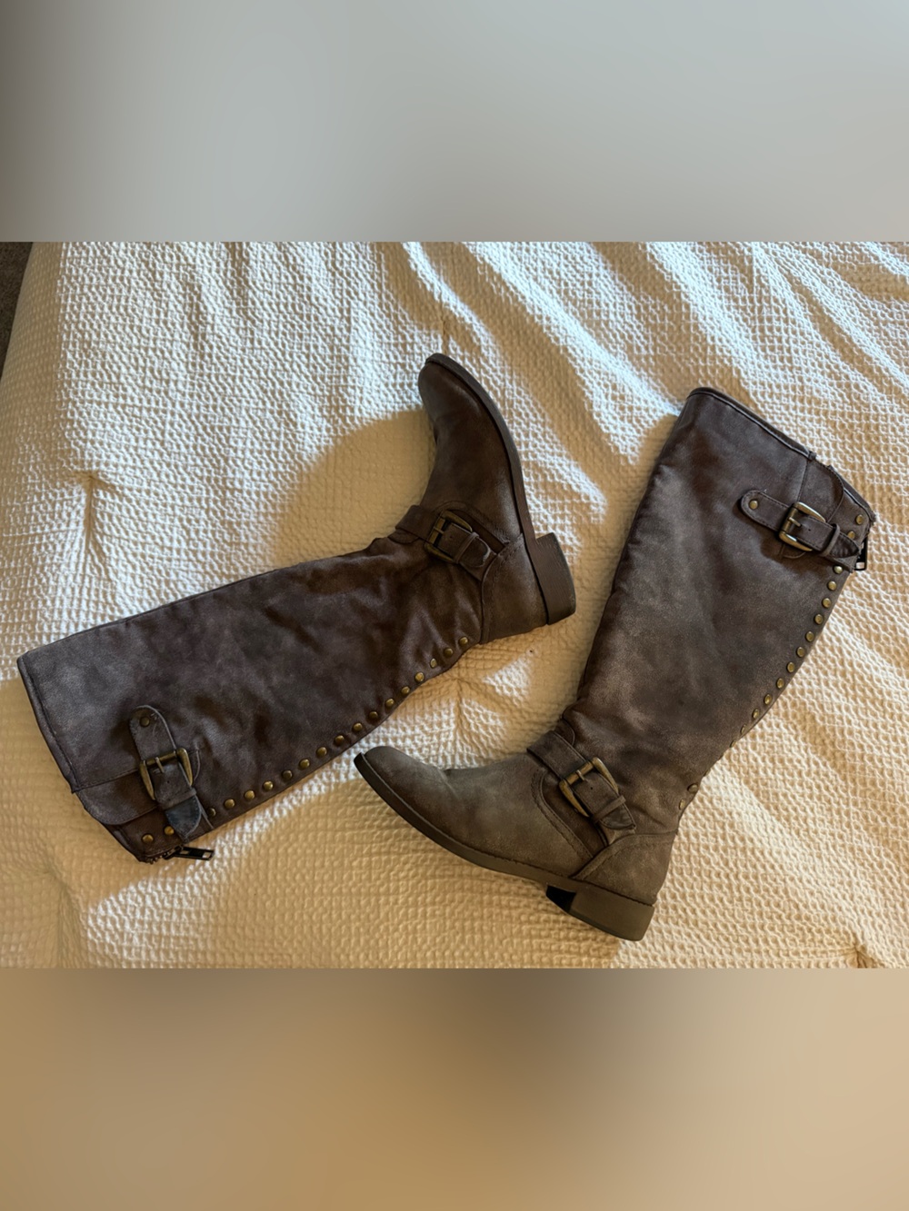 Tall Brown Women’s Studded Buckle Riding Boots
